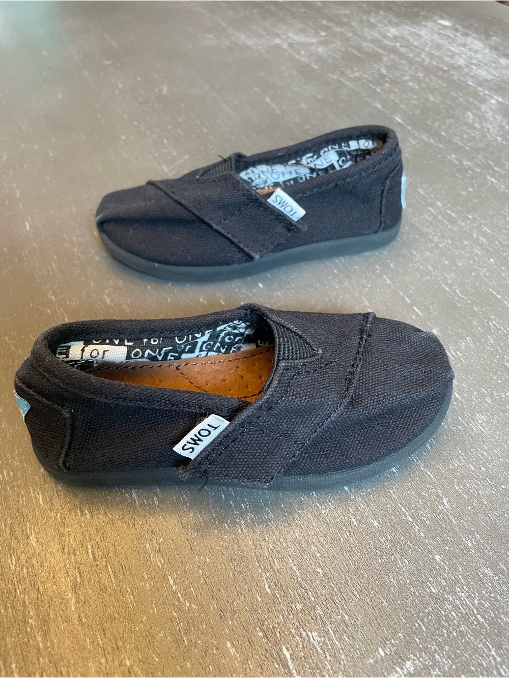 TOMS Toddler Classic Alpargata Black Canvas Slip-On Shoes Size T6